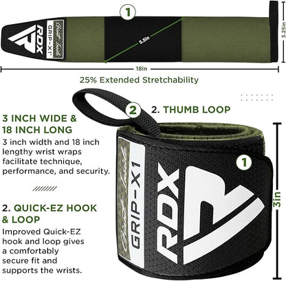 RDX W3 IPL USPA Approved Powerlifting Wrist Support Wraps with Thumb Loops OEKO-TEX® Standard 100 certified